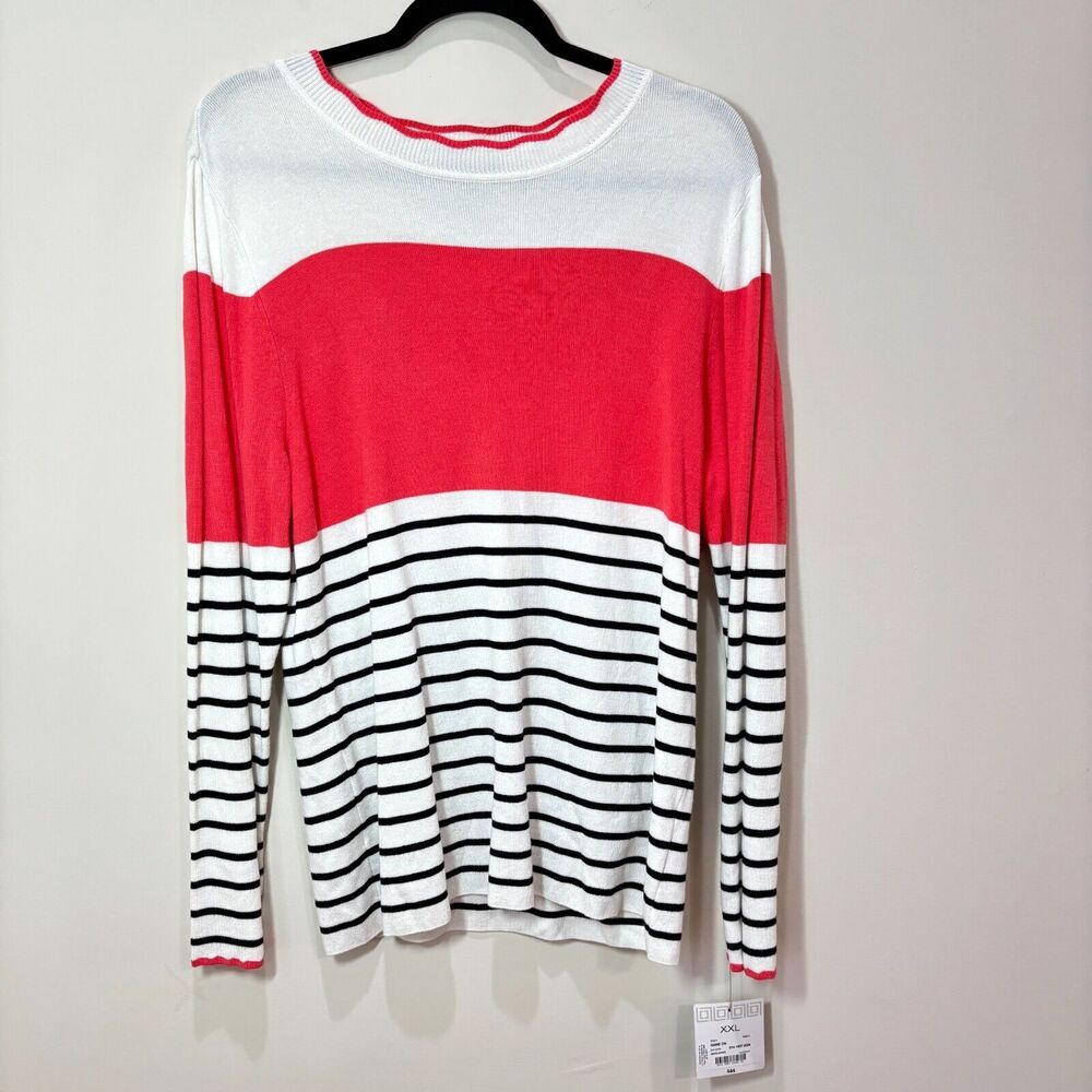 Liz Claiborne NWT Pink White Striped Sweater Women XXL Career Stretch Lightweigh